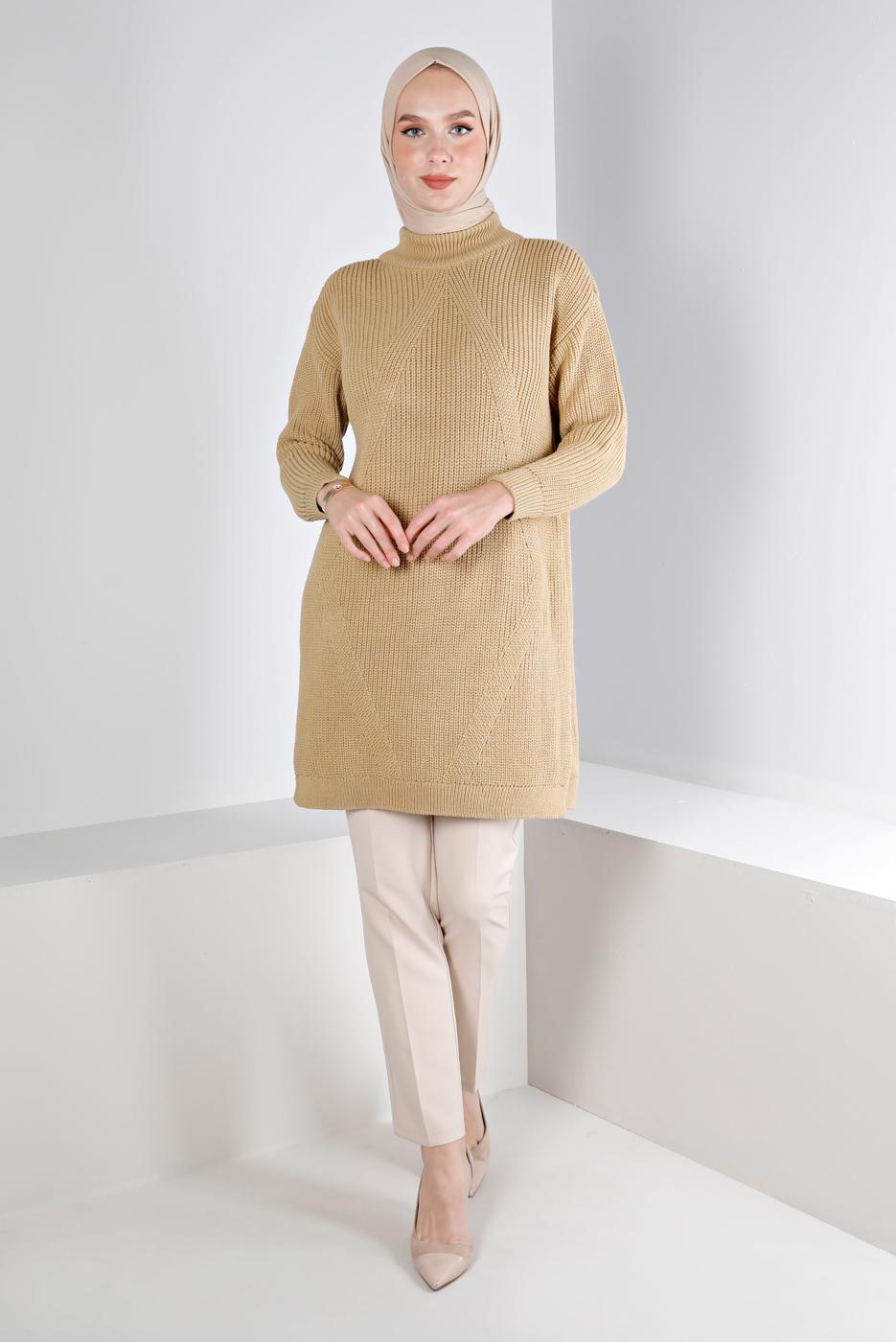 Tesettür giyim KAHVE ALVİNA TRİKO TUNİK T 43121