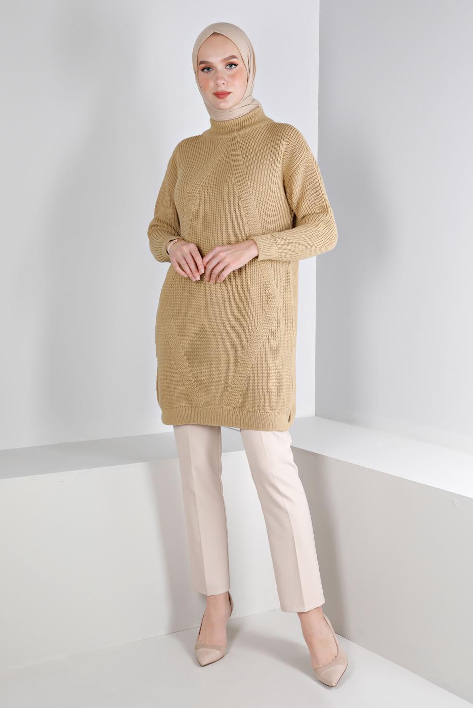 Tesettür giyim KAHVE ALVİNA TRİKO TUNİK T 43121