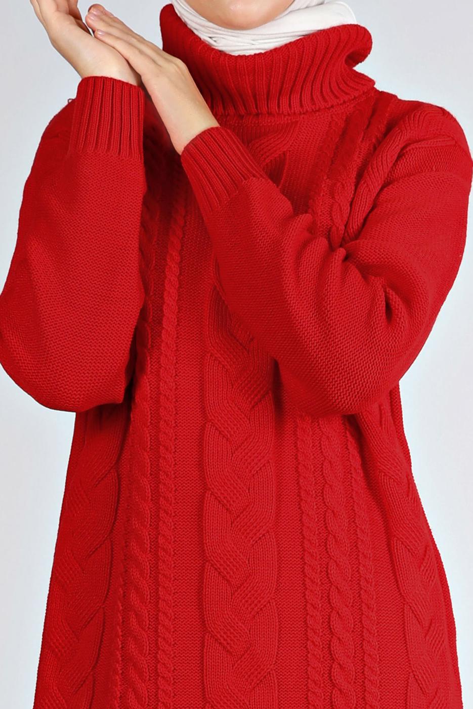 Tesettür giyim KIRMIZI ALVİNA TRİKO TUNİK T 43135