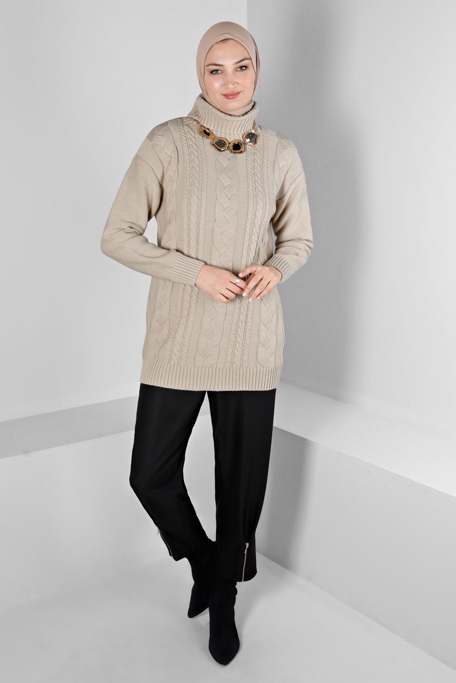 Tesettür giyim BEJ ALVİNA TRİKO TUNİK T 43135