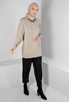 Tesettür giyim BEJ ALVİNA TRİKO TUNİK T 43135