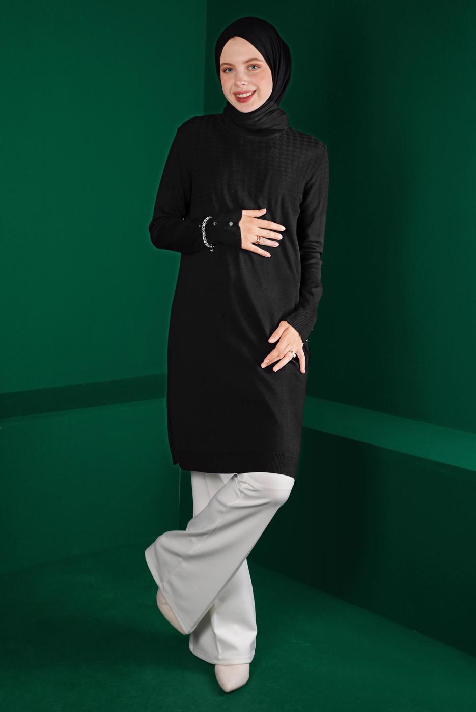 Tesettür giyim SİYAH ALVİNA TRİKO TUNİK T 43137