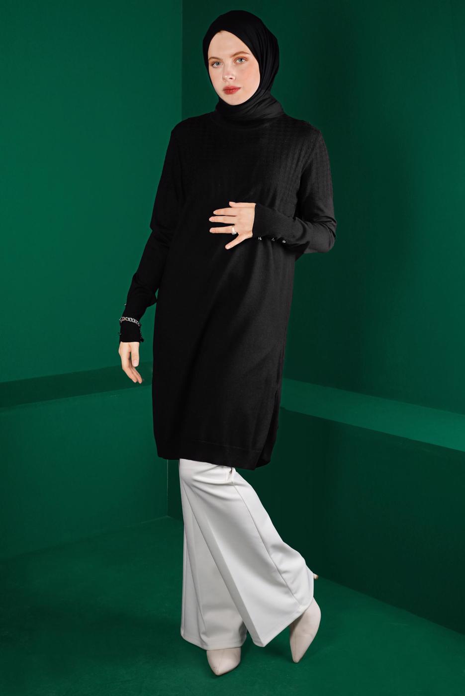 Tesettür giyim SİYAH ALVİNA TRİKO TUNİK T 43137