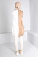 Tesettür giyim KAHVE BAĞLAMA DETAYLI İKİ RENKLİ TRİKO TUNİK 43167