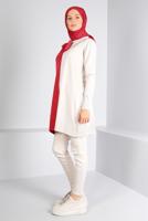 Tesettür giyim PEMBE BAĞLAMA DETAYLI İKİ RENKLİ TRİKO TUNİK 43167