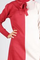 Tesettür giyim PEMBE BAĞLAMA DETAYLI İKİ RENKLİ TRİKO TUNİK 43167