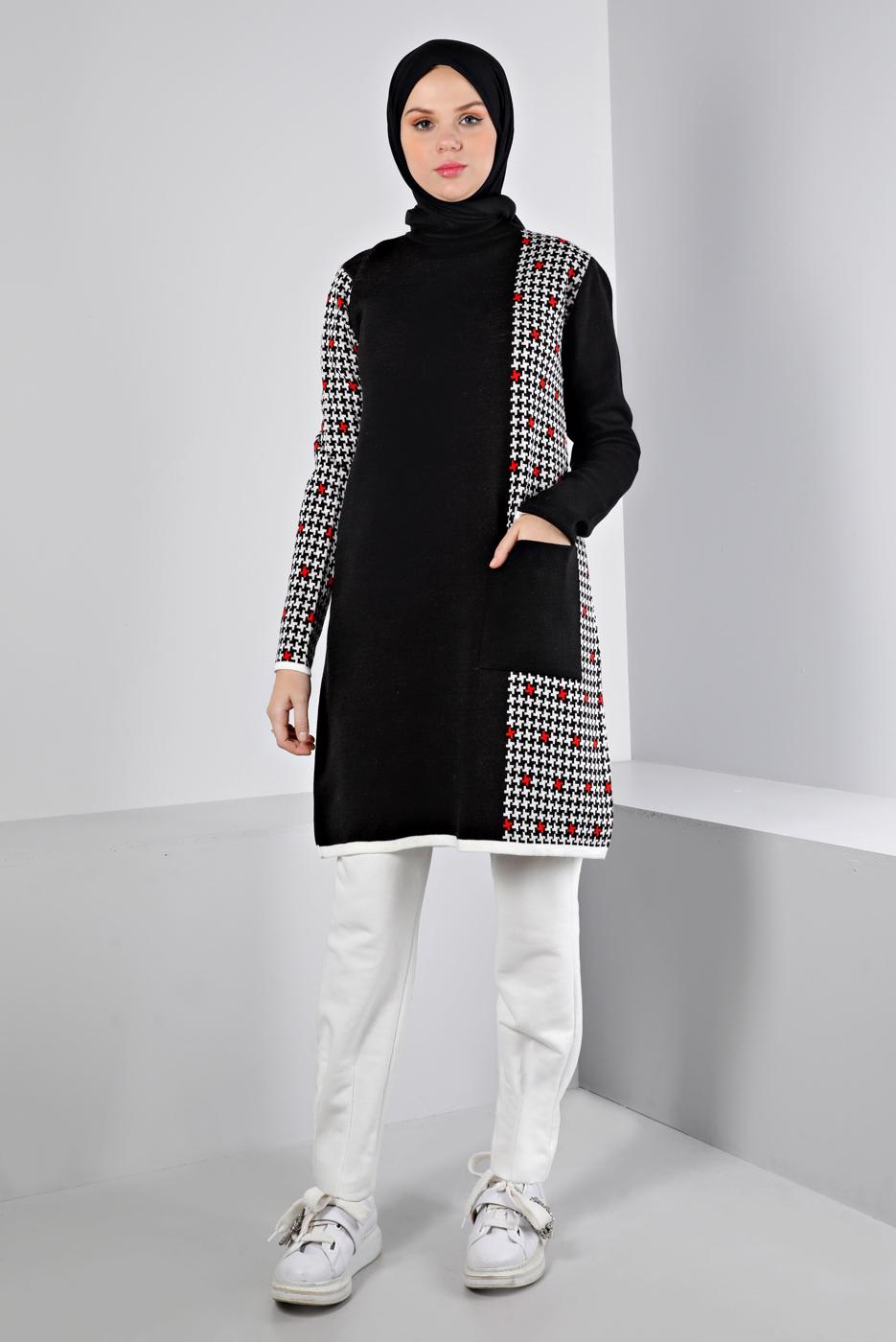 Tesettür giyim SİYAH ALVİNA TRİKO TUNİK T 43177