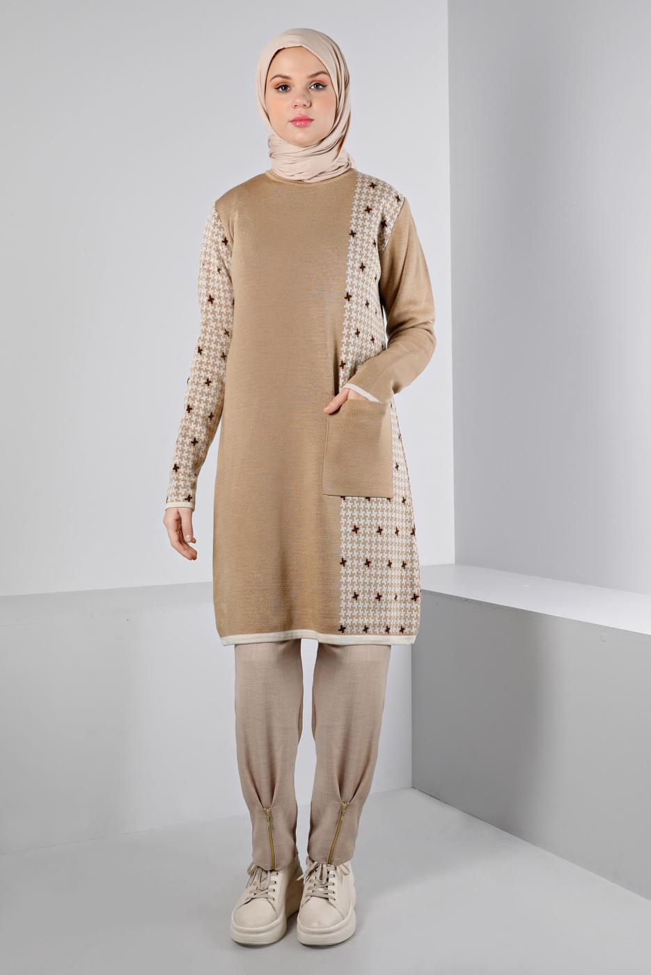 Tesettür giyim KAHVE ALVİNA TRİKO TUNİK T 43177