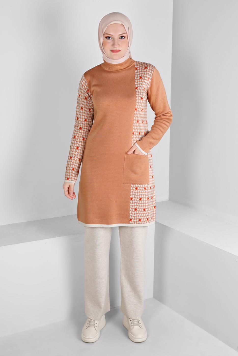 Tesettür giyim PUDRA ALVİNA TRİKO TUNİK T 43177
