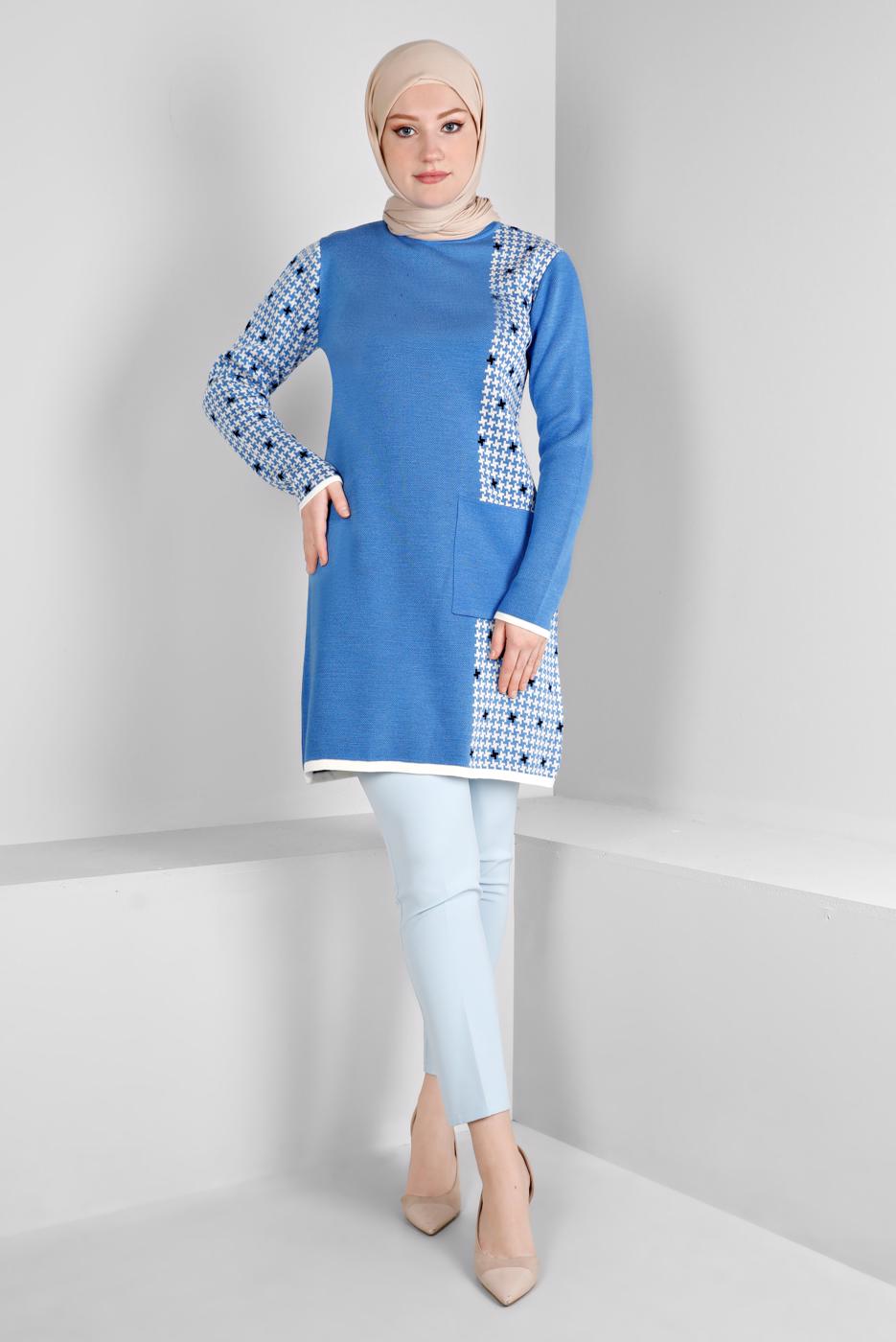 Tesettür giyim MAVİ ALVİNA TRİKO TUNİK T 43177