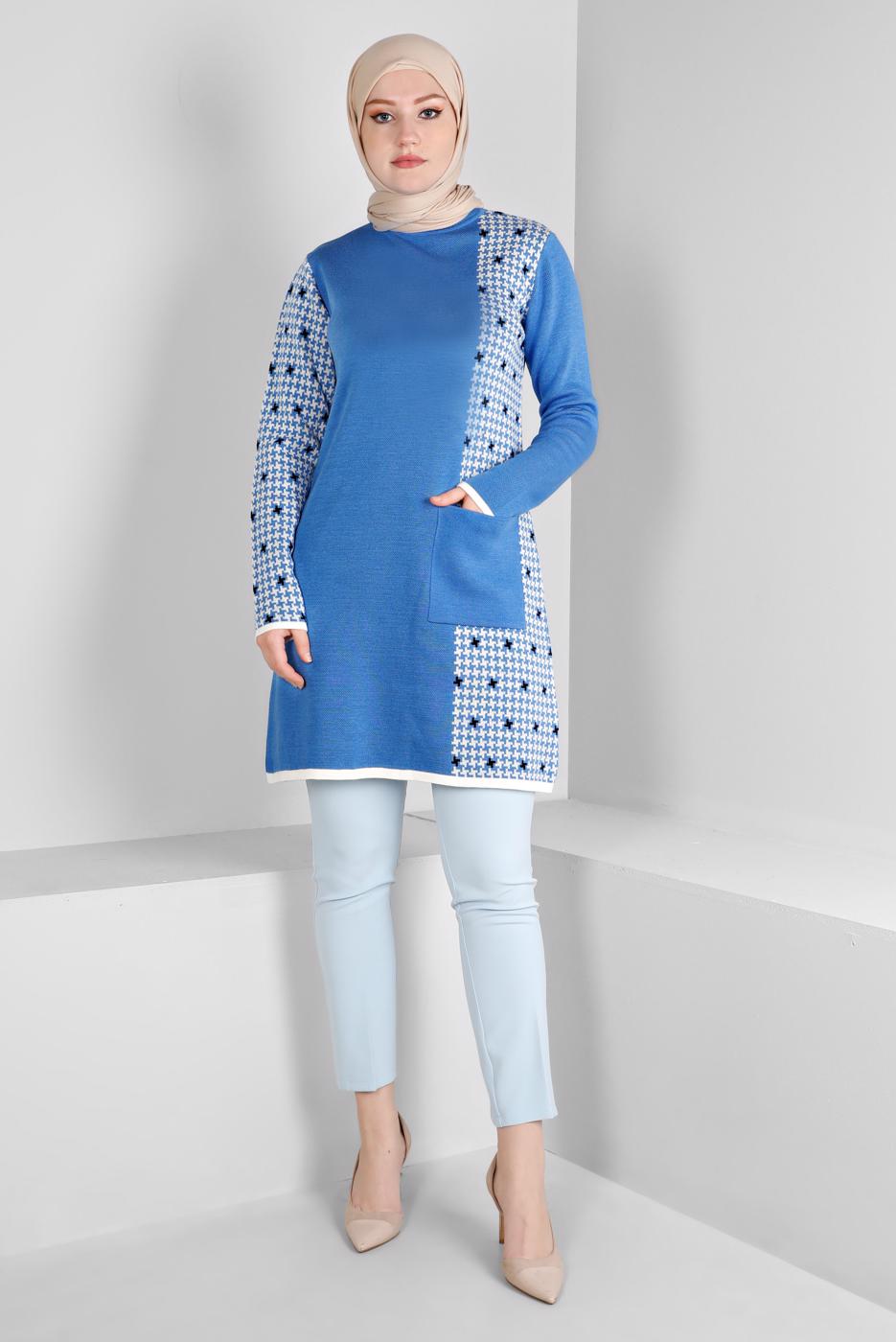 Tesettür giyim MAVİ ALVİNA TRİKO TUNİK T 43177