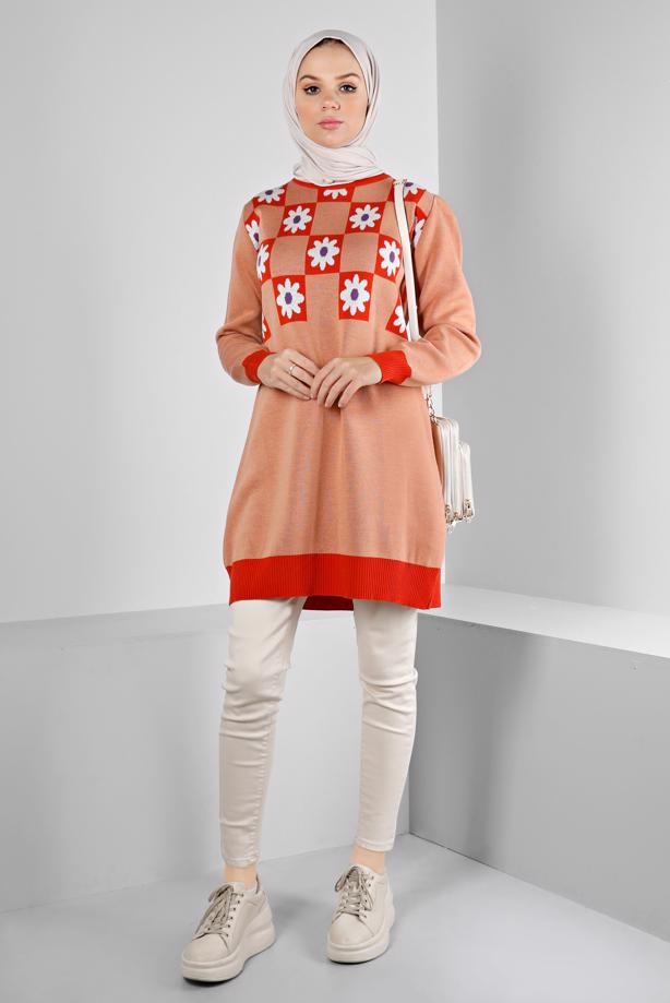 Hijab clothing ORANGE ALVINA KNITWEAR TUNIC T 43178 - TRENDTESETTÜR
