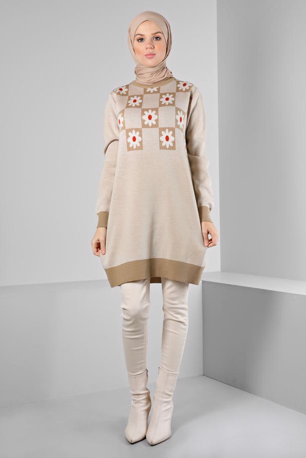 Hijab clothing BROWN ALVINA KNITWEAR TUNIC T 43178 - TRENDTESETTÜR