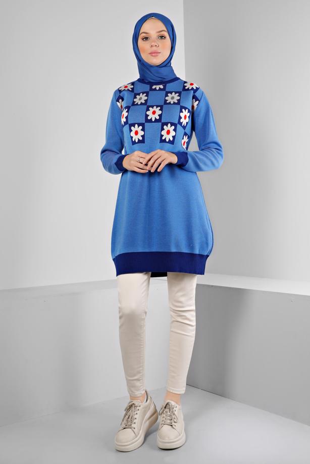 Hijab clothing NAVY BLUE ALVINA KNITWEAR TUNIC T 43178 - TRENDTESETTÜR