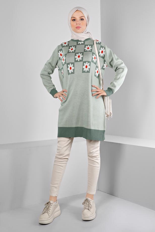 Hijab clothing GREEN ALVINA KNITWEAR TUNIC T 43178 - TRENDTESETTÜR