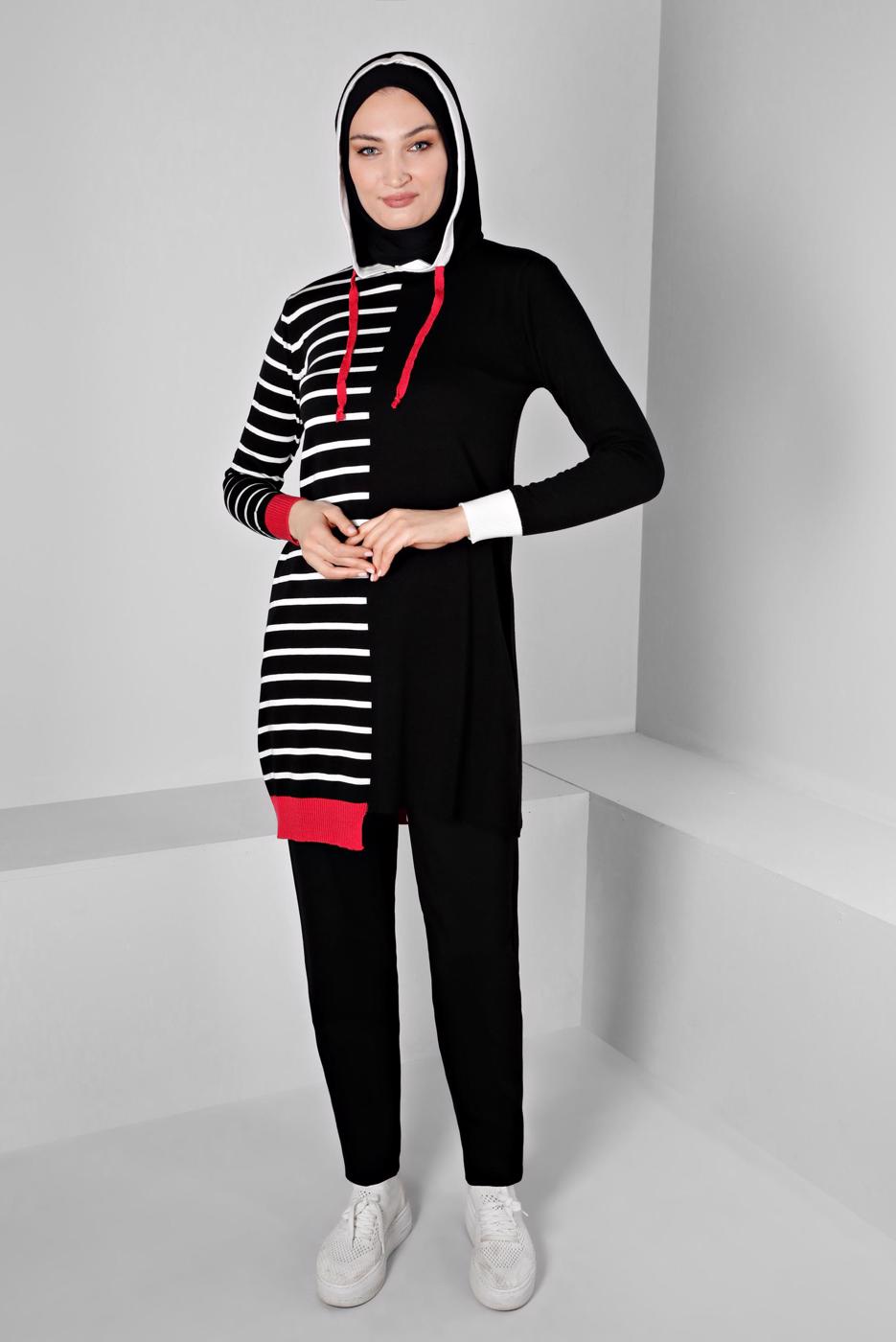 Tesettür giyim SİYAH ALVİNA TRİKO TUNİK T 43179
