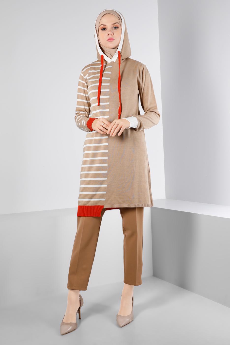 Tesettür giyim KAHVE ALVİNA TRİKO TUNİK T 43179