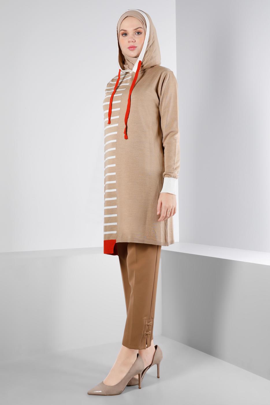 Tesettür giyim KAHVE ALVİNA TRİKO TUNİK T 43179