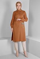 Tesettür giyim TURUNCU ALVİNA GÖMLEK YAKA TUNİK T 43261