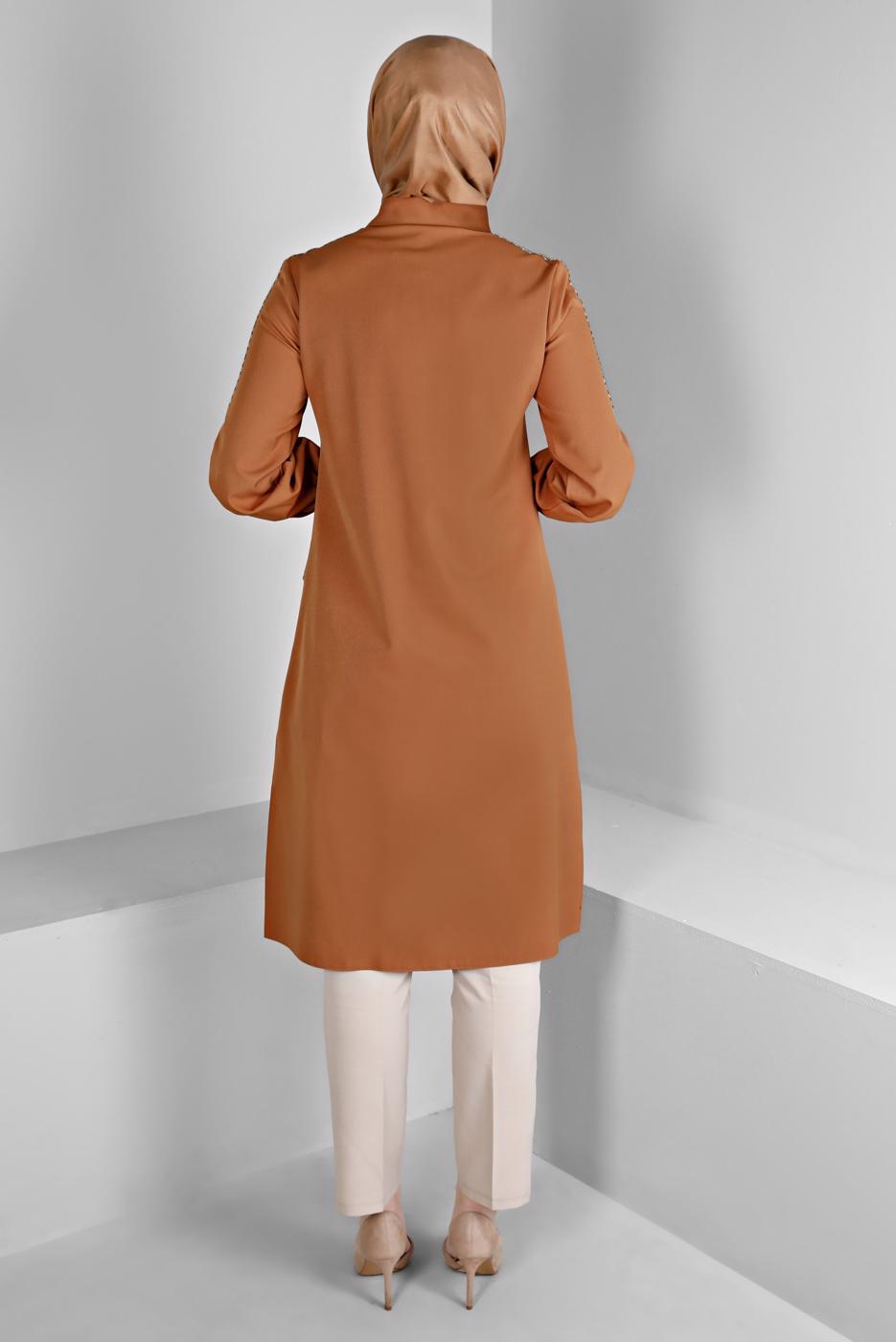 Tesettür giyim TURUNCU ALVİNA GÖMLEK YAKA TUNİK T 43261