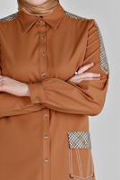 Tesettür giyim TURUNCU ALVİNA GÖMLEK YAKA TUNİK T 43261