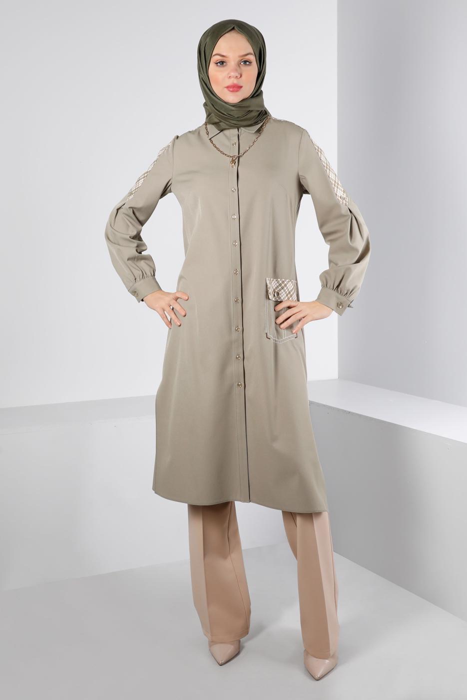 Tesettür giyim KUM ALVİNA GÖMLEK YAKA TUNİK T 43261