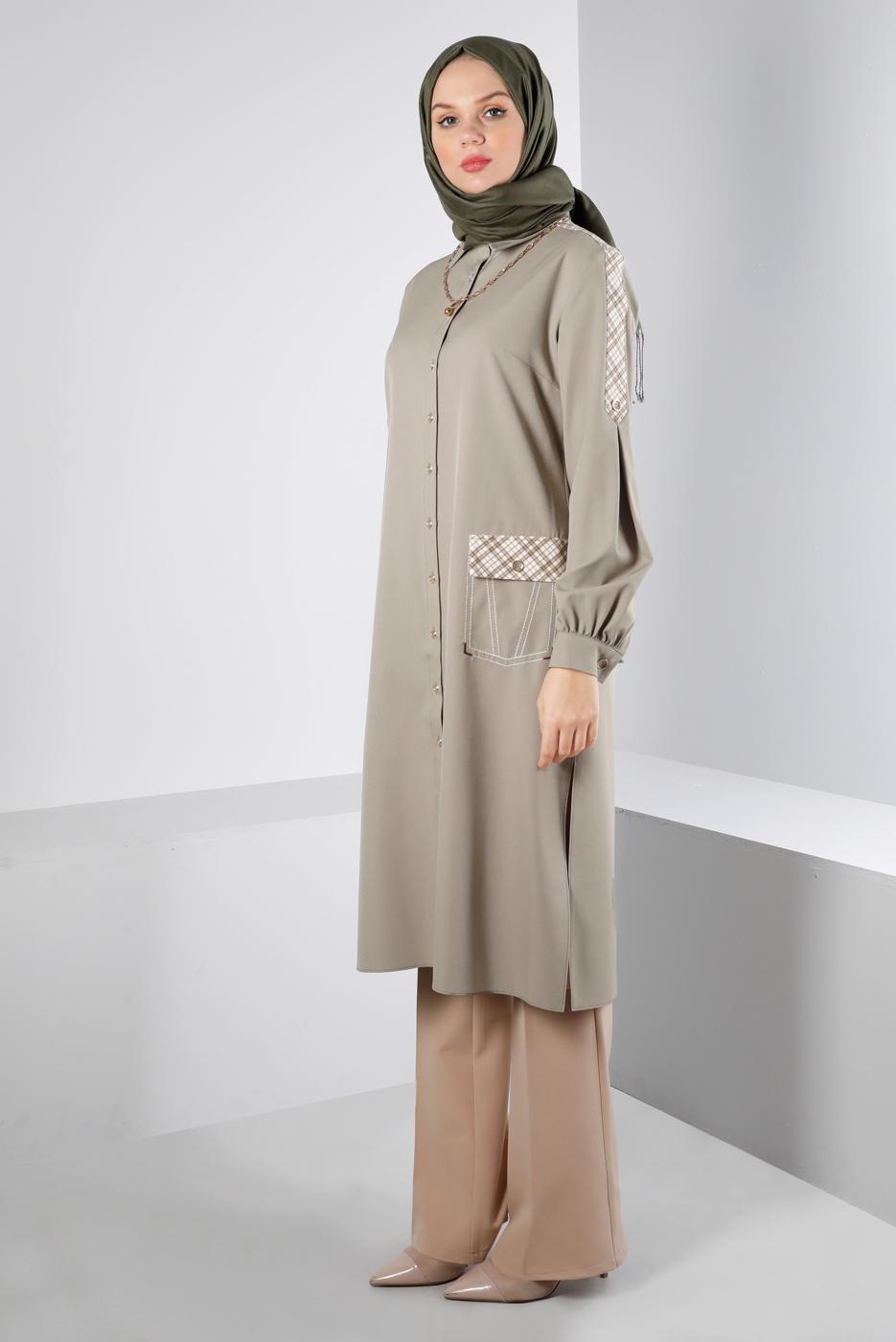 Tesettür giyim KUM ALVİNA GÖMLEK YAKA TUNİK T 43261