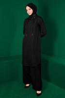 Tesettür giyim SİYAH ALVİNA KAPÜŞONLU KREP TUNİK T 43269