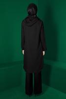 Tesettür giyim SİYAH ALVİNA KAPÜŞONLU KREP TUNİK T 43269