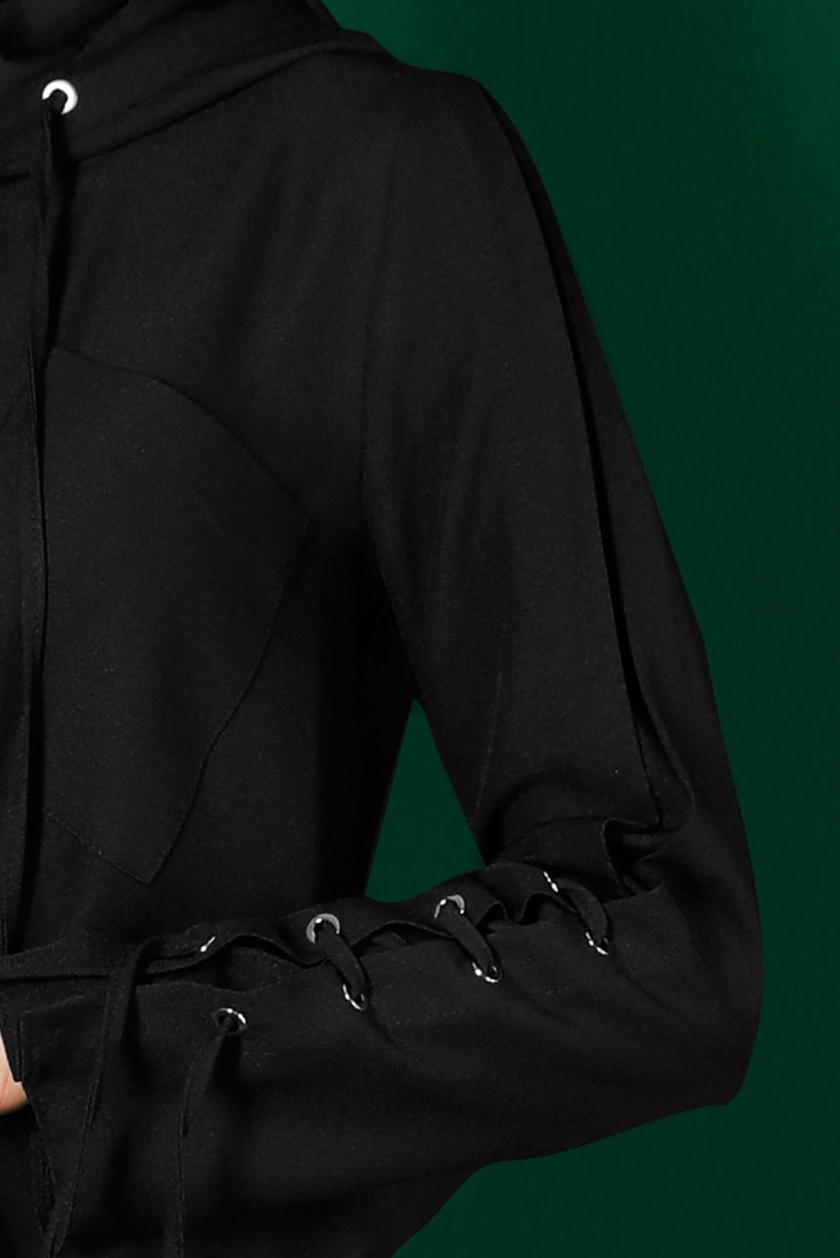 Tesettür giyim SİYAH ALVİNA KAPÜŞONLU KREP TUNİK T 43269