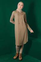 Tesettür giyim KAHVE ALVİNA KAPÜŞONLU KREP TUNİK T 43269