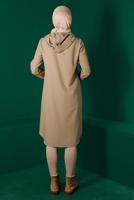 Tesettür giyim KAHVE ALVİNA KAPÜŞONLU KREP TUNİK T 43269