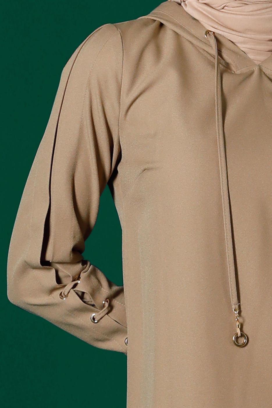 Tesettür giyim KAHVE ALVİNA KAPÜŞONLU KREP TUNİK T 43269