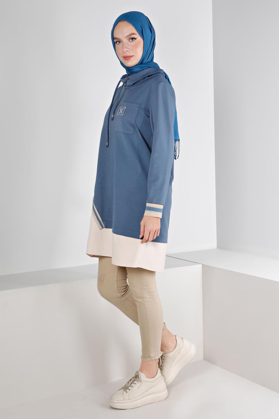 Tesettür giyim LACİVERT ALVİNA BAĞCIK DETAYLI TUNİK T 43355