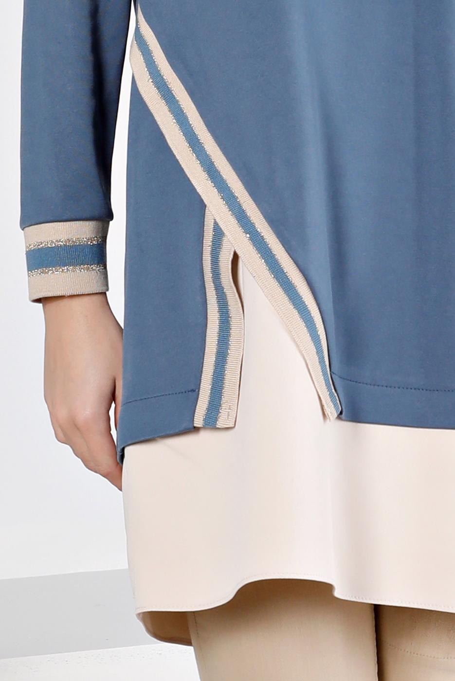 Tesettür giyim LACİVERT ALVİNA BAĞCIK DETAYLI TUNİK T 43355