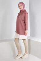 Tesettür giyim PEMBE ALVİNA BAĞCIK DETAYLI TUNİK T 43355