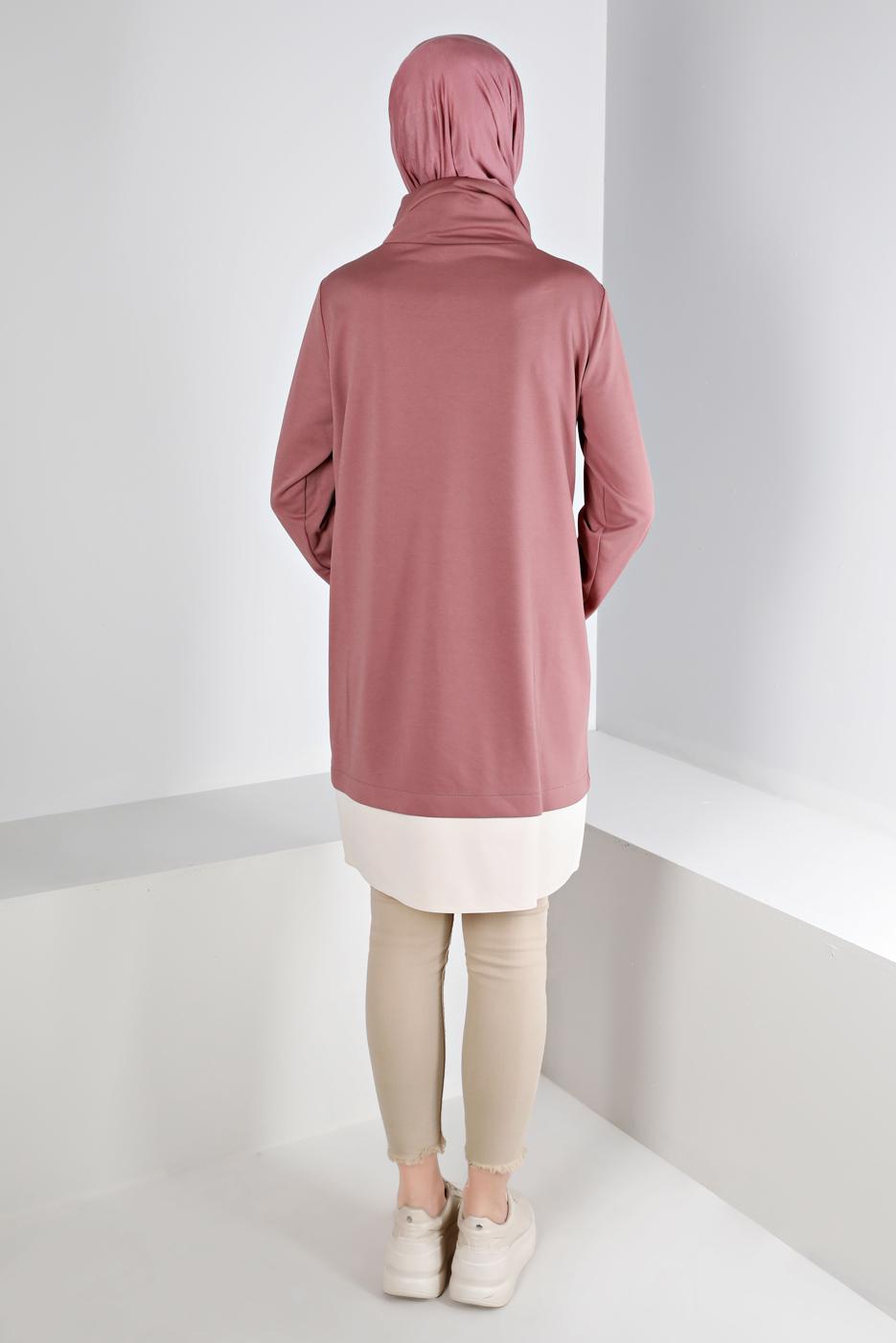 Tesettür giyim PEMBE ALVİNA BAĞCIK DETAYLI TUNİK T 43355