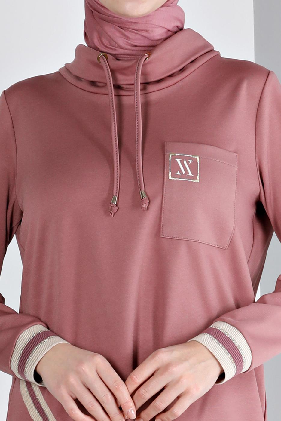 Tesettür giyim PEMBE ALVİNA BAĞCIK DETAYLI TUNİK T 43355