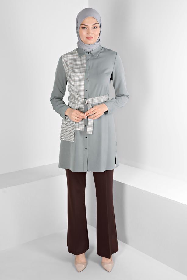 Hijab clothing GREY ALVINA BELTED TUNIC T 43377 - TRENDTESETTÜR