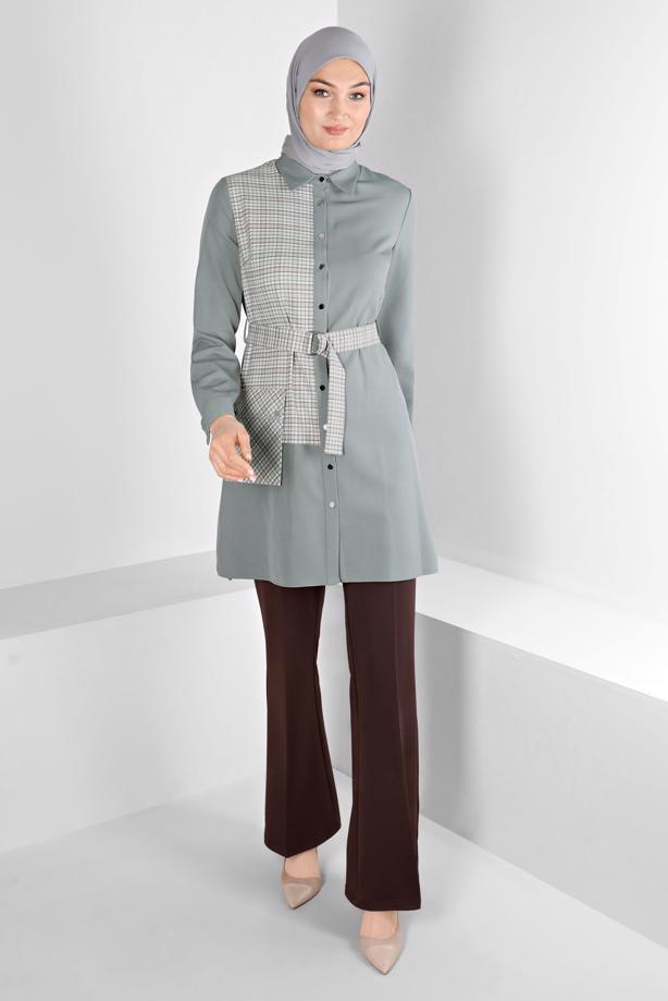 Hijab clothing GREY ALVINA BELTED TUNIC T 43377 - TRENDTESETTÜR