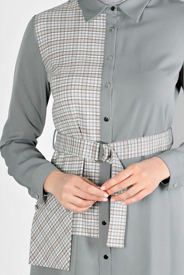 Hijab clothing GREY ALVINA BELTED TUNIC T 43377 - TRENDTESETTÜR