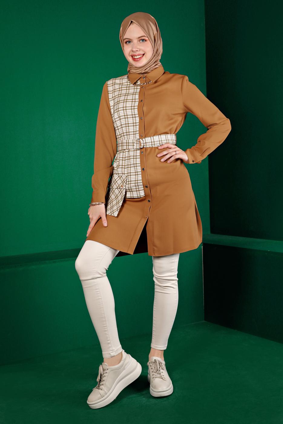 Vêtements hijab ORANGE ALVINA TUNIQUE CEINTURE T 43377