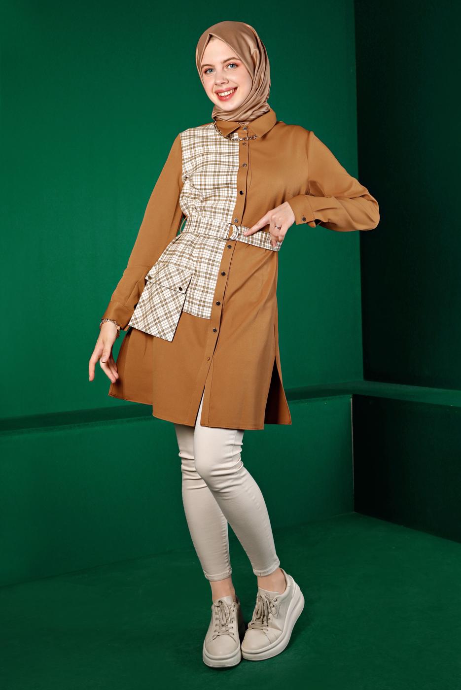 Vêtements hijab ORANGE ALVINA TUNIQUE CEINTURE T 43377