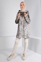 Tesettür giyim GRİ ALVİNA DESENLİ KADİFE TUNİK T 43392
