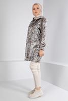Tesettür giyim GRİ ALVİNA DESENLİ KADİFE TUNİK T 43392