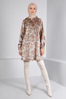 Tesettür giyim BEJ ALVİNA DESENLİ KADİFE TUNİK T 43392