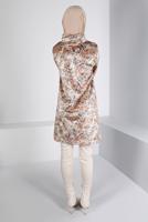 Tesettür giyim BEJ ALVİNA DESENLİ KADİFE TUNİK T 43392