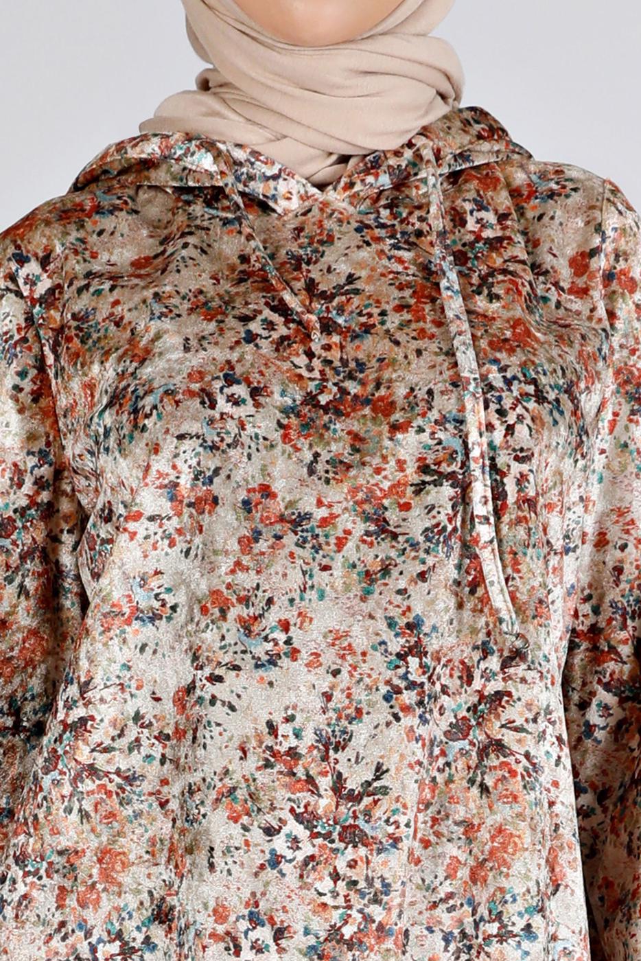 Tesettür giyim BEJ ALVİNA DESENLİ KADİFE TUNİK T 43392