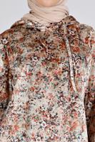 Tesettür giyim BEJ ALVİNA DESENLİ KADİFE TUNİK T 43392