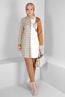 Tesettür giyim TURUNCU ALVİNA EKOSE DESENLİ TUNİK T 43396